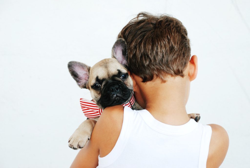 Boy holding a puppy
